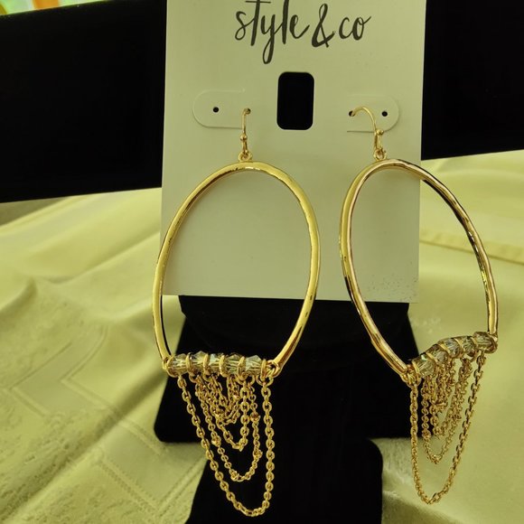 🌻NWOT - STYLE & CO Gold-Tone Multi-Chain Beaded Drop Statement Earrings - Picture 1 of 3